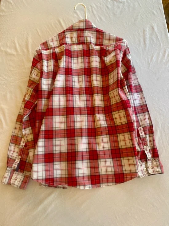 Express Men’s Red and White Plaid Button-Down Shirt - Picture 3 of 3